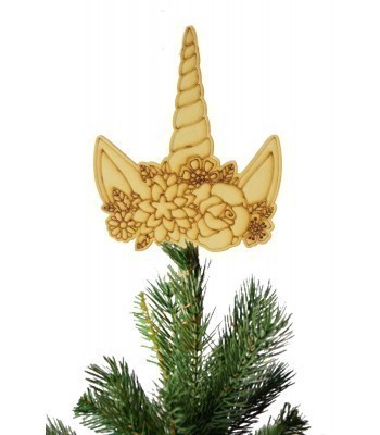Laser Cut Unicorn Horn with Flowers Christmas Tree Topper